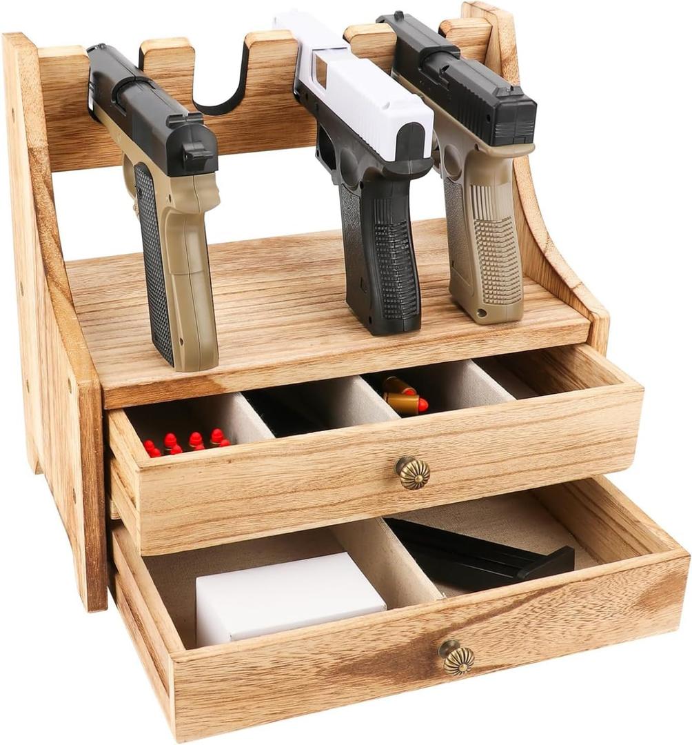 Pistol Rack Gun Safe, Real Wood Handgun Rack Holder for Gun Cabinet Accessories,Gun Cabinet Accessories, Pistols Holder Storage Organizer,Handgun Rack Pistol Stand for Storage 4 Slots