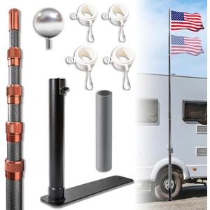 Tailgate Flag Pole and Base Kit, Tailgating Flag Pole with Tire Mount/Stand
20ft Telescopic RV Flagpole Kit with Anti-Break Tube, for Camping, Tailgate Parties and Outdoor Activities