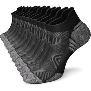 Cushioned Cotton Ankle Compression Socks for Men Women 6 Pairs Wicking Low Cut Arch Support Plantar Fasciitis Socks (Small-Medium, 01 - 6 Black)