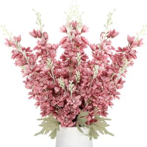 Thiccywoov 12 Pcs Delphinium Artificial Flowers, 33.5'' Long Stem Lifelike Faux Silk Flower Fake Look Real Bouquet for Tall Vase DIY Wedding Party Home Kitchen Arrangement Decor(Dusty Rose)