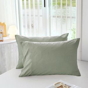 MILDLY Standard Pillowcases Mist Sage - 100% Washed Microfiber Super Soft and Cozy Pillow Cases Set of 2 with Envelope Closure 20x26 Inches