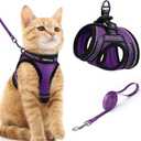 rabbitgoo Cat Harness and Leash Set for Walking Escape Proof, Adjustable Soft Kittens Vest with Reflective Strip for Cats, Comfortable Outdoor Vest, Purple, M