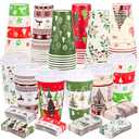 Atonofun Only 30 Pcs Merry Christmas Disposable Cups with Lids and Sleeves, To Go Coffee Cups 16 oz, 6 Designs Holiday Paper Cups for Hot Chocolate Coffee Cold Beverage Xmas Winter Holiday Party Supplies