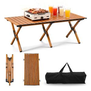 TAO ONE Roll-Up Camping Table Portable Low Folding Table for Outdoor -Brown