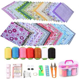 50 Pcs 4" x 4" Craft Fabric, Craft Bundle Patchwork, Pre-Cut Quilt Squares, Quilting Fabric Bundles with Sewing Kit for DIY Artcraft Pattern