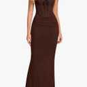 Vintage Lace Corset Floral Maxi Long Dress Bodycon Ruched Tie Formal Wedding Guest Dresses for Women Elegant M