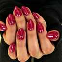 KQueenest Chrome Press On Nails Short Oval, 32 Pcs Glazed Red Fake Nails Press ons Almond, Shiny Glue on Nails for Women in 16 Sizes - Salon-Quality Stick On Nail Kit with Glue and Tabs
