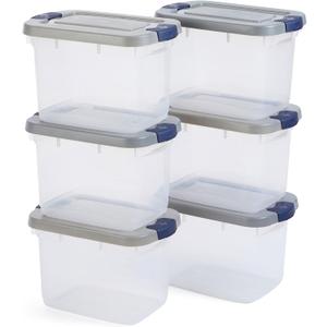 Rubbermaid Roughneck Clear 19Qt/ 4.75 Gal Storage Containers, Pack of 6, with Snap-Fit Grey Lids, Visible Base, Sturdy and Stackable, Great for Storage and Organization