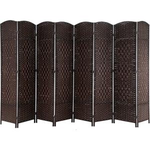 Room Divider 8 Panel Folding Privacy Divider 6 Ft Indoor Wall Divider Portable Partition Wood Screen, Brown