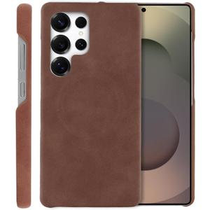 SOKAD Leather Case for Samsung Galaxy S25 Ultra Compatible with Magsafe, Vintage Elegant Design for Men Women, Thin Slim Half-Wrap Anti-Slip Protective Phone Case for Galaxy S25 Ultra, Brown