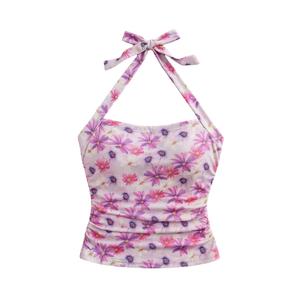 Milumia Women Floral Halter Top Summer Going Out Sleeveless Beach Tank Tops (S)