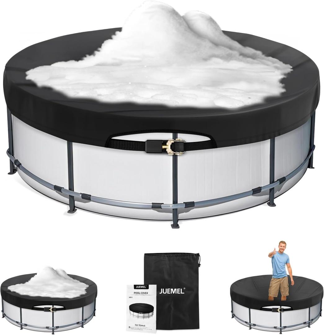 15FT Winter Round Pool Cover with Ratchet Strap Tightener | Easy Installation Pool Covers for Above Ground Pools | Solar Hot Tub Cover Ideal for Hydrophilic and Dustproof for Backyard (BLACK)