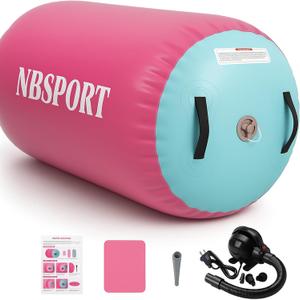 Air Barrel - Air Roller Gymnastics Barrel for Back Handspring Trainer, Air Tumble Mat with Pump for Gym Training/Yoga Balance Exercise/Cheerleading/Home and Outdoor Use (39.4x23.6inch, Pink+Green)