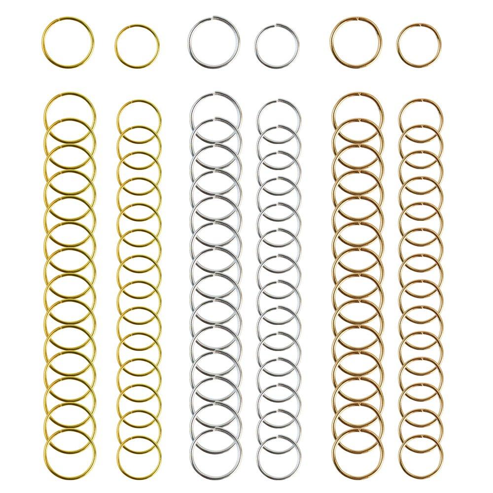 Nydotd 180 Pieces Hair Rings, Braid Rings, Loop Clips, and Hoops - 3 Colors, 2 Sizes, Women's Fashion Hip-Hop DIY Hair Clip Accessories for Dreadlocks (Silver, Gold, KC Gold)