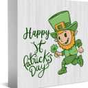 Happy St. Patricks Day Wooden Box Sign, Spring Decor, Country Style Lucky Clover Green Top Hat, Beer Mug Gold Coin Pattern Desk Decorate, Home Desk Office Decor 5 x 5 Inches (Little Elf)