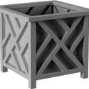 Lattice Design Outdoor Planter Box - 14.75” Square 13” Tall Gray Plant Pot - Decorative Plant Pots for Front Porch Decor - Flower Pots Outdoor Planters for Porch Patio or Garden Decor by Pure Garden