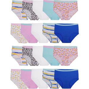 Fruit of the Loom Girls' Cotton Brief Underwear, Multipack (6, Brief - 20 Pack - White/Stripes/Animal Print)