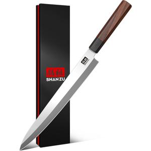 SHAN ZU 10 Inch Sushi Knife, High Carbon Japanese Steel Sashimi Knife, Japanese Knives for Fish Filleting & Slicing, Sushi Making Knives with Red Sandalwood Handle