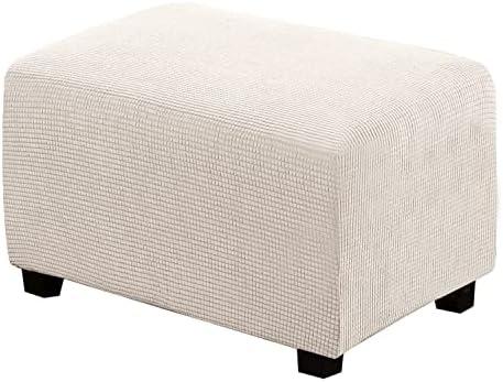 H.VERSAILTEX Ottoman Cover Slipcover Rectangle Fit Length 29"-34" Footrest Sofa Slipcovers Stool Cover Footstool Protector Covers Feature Stretch Thick Soft Jacquard Fabric Removable Washable - Ivory