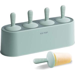 Popsicle Mold Set 4 Pieces Homemade Silicone Popsicle Maker Easy Release Ice Cream Molds Reusable DIY Pop Molds (Green)