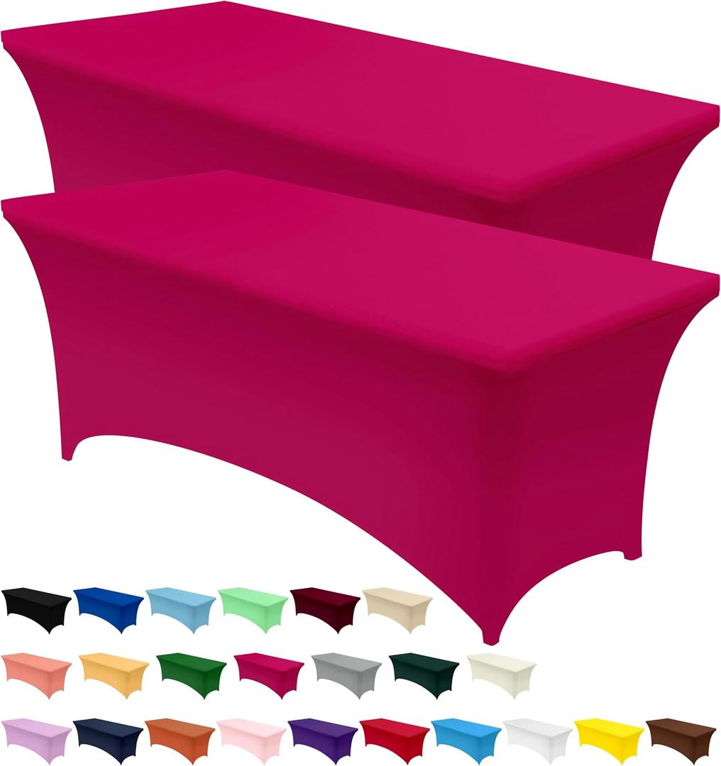 Utopia Kitchen Spandex Tablecloth 2 Pack [6FT, Fuchsia] Tight, Fitted, Washable and Wrinkle Resistant Stretch Table Cloth Rectangle Cover for Trade Show, Weddings & Parties [72Lx30Wx30H Inch]