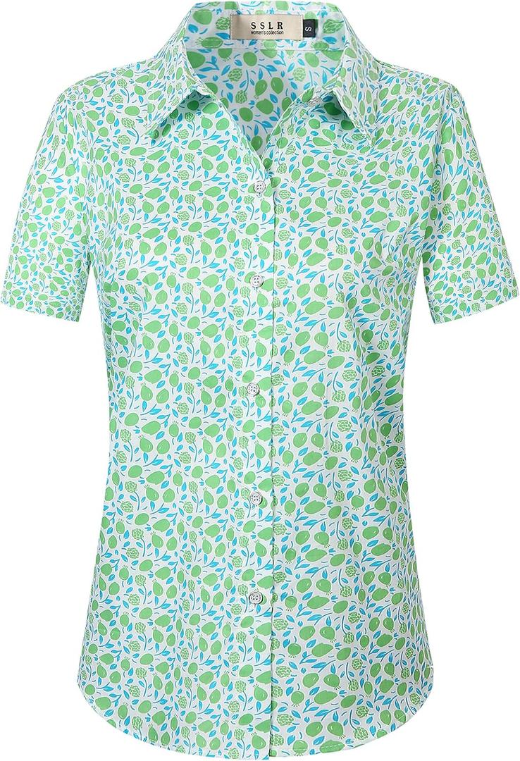 SSLR Womens Hawaiian Shirts Short Sleeve Blouses Casual Button Down Shirts for Women (Blue, XXXL)