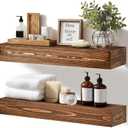 17x3x7 inch Floating Shelves Wall Mounted - Set of 2 Brown Rustic Solid Wood Wall Shelf - Heavy Duty Decorative Fireplace Mantel for Living Room, Bedroom, Bathroom, Kitchen