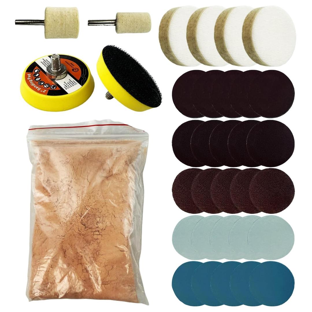 34Pcs Glass Polishing Kit, Multifunctional Scratch Remover Window Repair Tool for Window Repair, with Felt Polishing Wheel Polishing Disc Wool Polishing Pad and Cerium Oxide Polishing Powder (1)