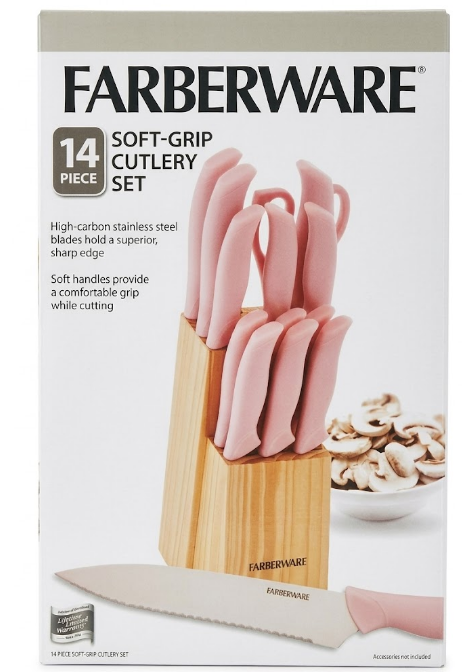 Farber Pink 14 Piece Soft Grip Cutlery Set