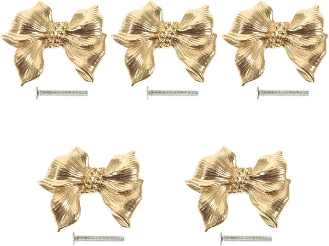 DOITOOL Antique Cabinet Pull Bow Shaped Drawer Knob 2.16 Inch Vintage Style Brass Handle for Kitchen Bathroom Bedroom Furniture Hardware