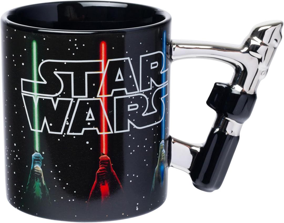 Silver Buffalo Star Wars Logo with Lightsaber 20oz Shaped Handle Ceramic Mug