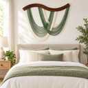 Green Macrame Wall Hanging Dip Dyed Yarn Wall Art, Modern Boho Decor, 32.3"L x 5.1"W