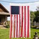 Deloky 4 x 2.3 Ft 4th of July Rag American Flag Banner, Vintage Patriotic USA Flag Banner, Independence Day Retro American Flags Bunting for Outdoor Garden Yard Home Party Decoration