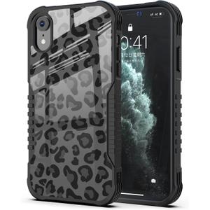Compatible with iPhone XR Case Black Leopard Design for Women Girls, Military Grade Shockproof Bumper Anti-Scratch Acrylic Back Protection Cover