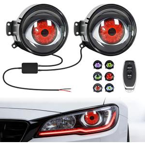 Demon Eye Headlights LED Kit, 2PCS Dynamic Devil Eye Lights with HD Lens, 6 Animated Effects with Mode/Switch Control, Universal 12 to 36 Volt Eyeball Lighting for Custom Vehicle Styling