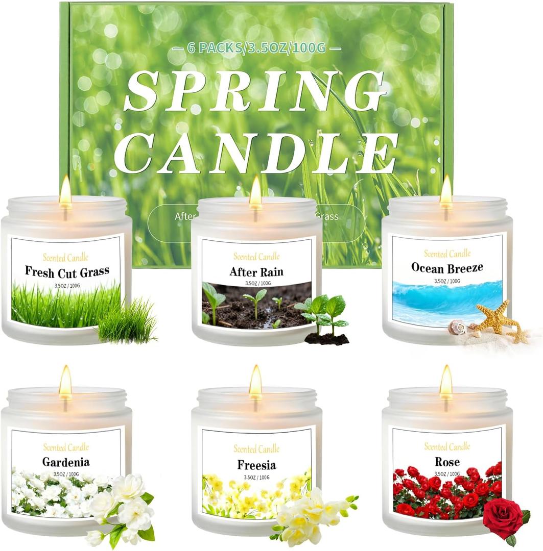 6 Pack Spring Candles for Home Scented, Spring Scented Candles for Women Men, 21oz Natural Soy Wax Candle, Scented Candle Gifts Set for Birthday, Valentines Day, Anniversary