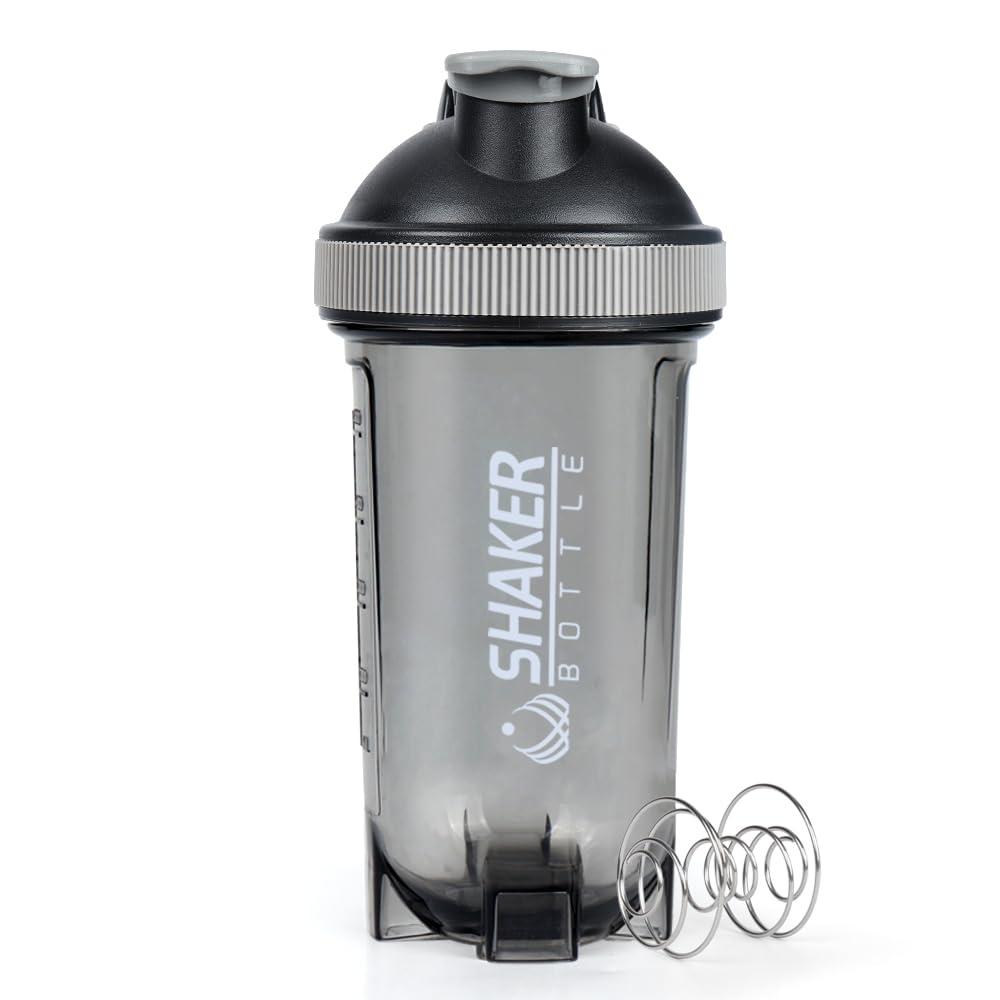 XTK Shaker Bottle Clear Protein Shaker Cup with Mixing Ball 16OZ Leak-Proof Extra-Durable Gym Bottle for Work Out, Shaker for Protein Power Shakes, Handle Portable, Curved Bottom, BPA Free(Black)
