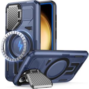 for Samsung Galaxy S23 Case Compatible with MagSafe [Built-in Camera Cover Stand][Military-Grade Shockproof][Dual Layer Protection] Heavy Duty Rugged Bumper for S23 Phone Case, Blue