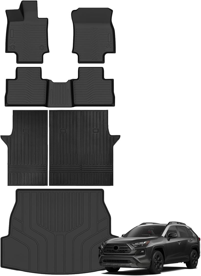 AUXKO All Weather Floor Mats Cargo Mat Backrest Mat Fits for Toyota Rav4 Gas and Hybrid 2019-2024 2025 TPE Liner for Toyota Rav4 Gas and Hybrid Accessoires Odorless Anti-Slip Black