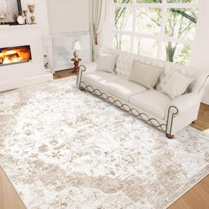 6x9 Area Rugs for Living Room: Washable Vintage Rug Indoor Soft Non-Slip Distressed Carpet for Bedroom Dining Room Nursery Home Office (Vintage Beige, 6'x9') (6' x 9' (Rectangular))