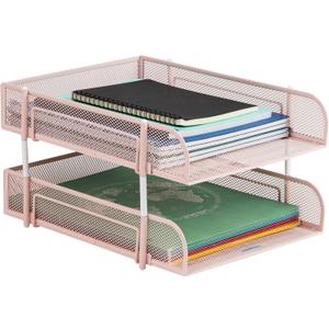 Mind Reader Stackable Paper Tray, Desktop Organizer, File Storage, Office, Metal Mesh, 10.5" L x 13.25" W x 7.5" H, 2 Pcs, Pink