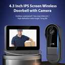 4.3 Inch IPS Screen Wireless Doorbell with Camera Outdoor IP65 Waterproof 1080P Wireless Doorbell Intercom Infrared Night Viewing 2 Way Intercom for Home Office Villa Apartment