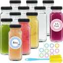 NEWMIAO 12 pack 8 oz Glass Juice Bottles with Lids, Reusable Glass Water Bottles, 250 ml Juice Containers Drinking Jars with Brush, Drink Jars for Milk, Juicing, Kombucha, Ginger