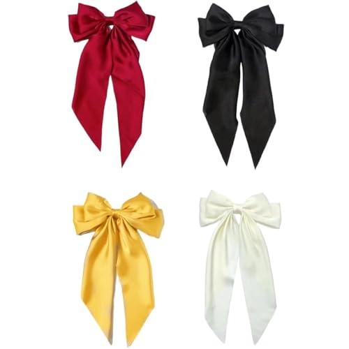4 pieces of women's bow hair accessories, black bow hair with bow hair clips, women's hair accessories, cute accessories, bow bow hair clips (black, white, pink) (4, Mixed color)