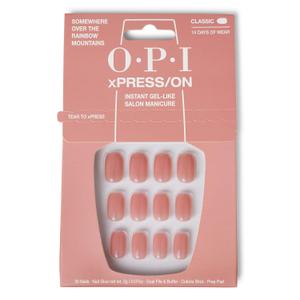 OPI xPRESS/ON Press on Nails | Short Round Classic, Long Almond & Coffin Shape Press-On Professional Nail Art Kit (Somewhere Over the Rainbow Mountains | Soft Neutral Pink)