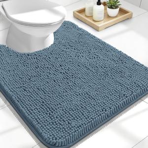 OLANLY Toilet Rugs U-Shaped 24x20, Extra Soft Absorbent Chenille Contour Bathroom Rugs for Toilet, Dry Quickly, Machine Washable, Non-Slip Bath Mat, Airy Blue