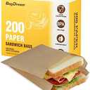 BagDream Paper Sandwich Bags 7.9x6.3x1.96" 200ct Recyclable Kitchens Paper Sack Sandwich Bags, Sealable with Thank You Stickers, Unbleached Natural Kraft Paper Bags