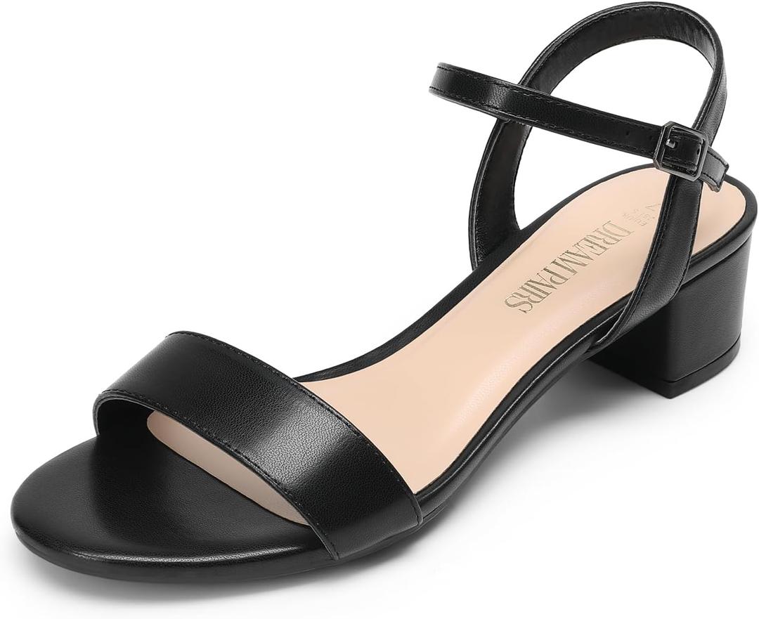 DREAM PAIRS Women's Low Heels for Women Classic Open Toe Ankle Strap Block Chunky Heel Sandals Holiday Party Wedding Dress Pumps Shoes,Size 11,Black-Pu-1,SDHS2301W-1