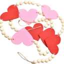 Cabilock Valentine Day Felt Heart Garland Beads and Jute Tassels for Home Decor for Indoor and Outdoor Celebrations Wedding and Party Decorations