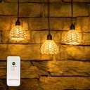 3 Pack Outdoor Battery Operated Chandelier, Small Hanging Rattan Pendant Lights with Dimmable Timer, Warm White Waterproof Lamps for Gazebo Yard Porch Patio Garden Backyard Decor